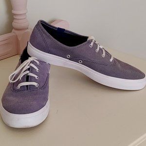 Keds Dream Foam Sneaker Striped Gray/Blue Women's Sz 8 Flat Canvas Lace Up